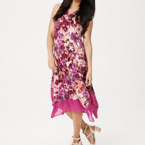 LOGO by Lori Goldstein Dresses & Skirts - LOGO Knit Sleeveless Maxi Dress with Chiffon Trim